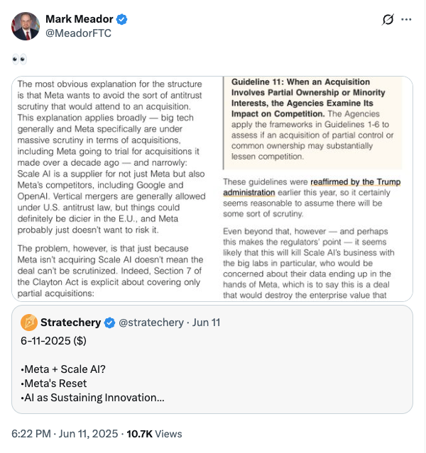 Tweet from FTC Commissioner Mark Meador